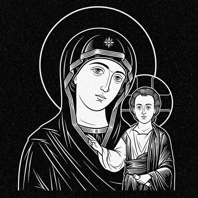 Эскиз иконы: «Утоли моя печали» — облегчение скорби, гравировка на памятник в Нижнем Новгороде