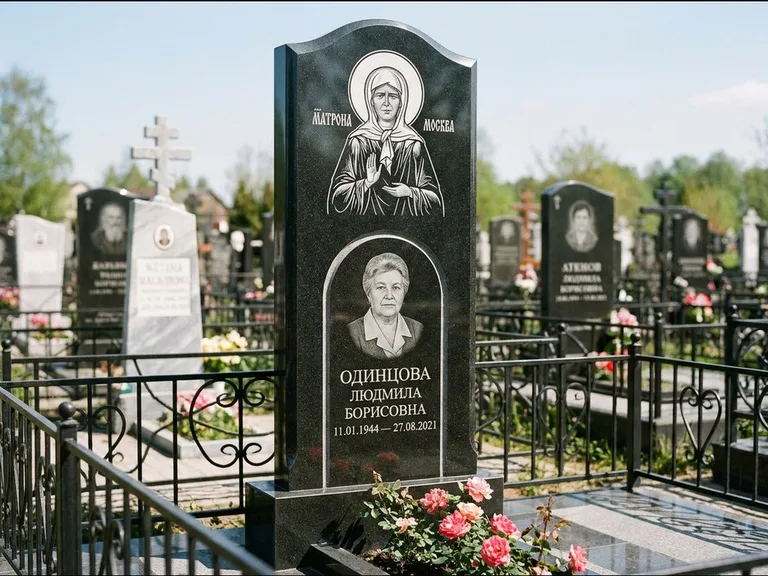 Памятник с гравировкой иконы — Владимирская икона Божией Матери с Младенцем, работа «Зотов» в Нижнем Новгороде