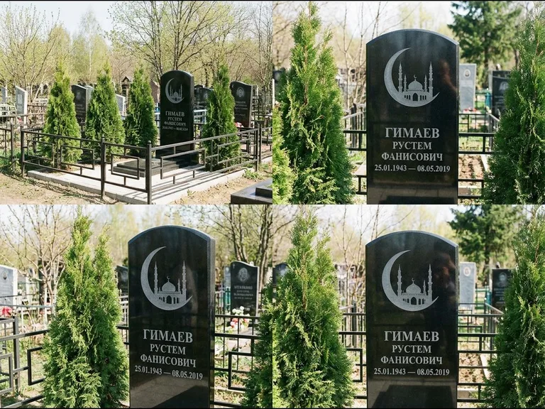 Памятник с гравировкой полумесяца — гравировка полумесяца над силуэтом мечети, работа «Гимаев» в Нижнем Новгороде