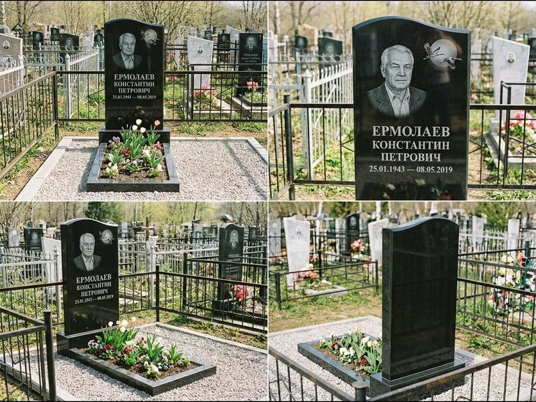 Памятник с гравировкой журавлей — гравировка клина журавлей на фоне солнечного диска, работа «Ермолаев» в Нижнем Новгороде