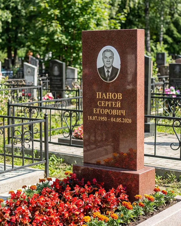 Двойной серый памятник под ключ с вазой в Нижнем Новгороде