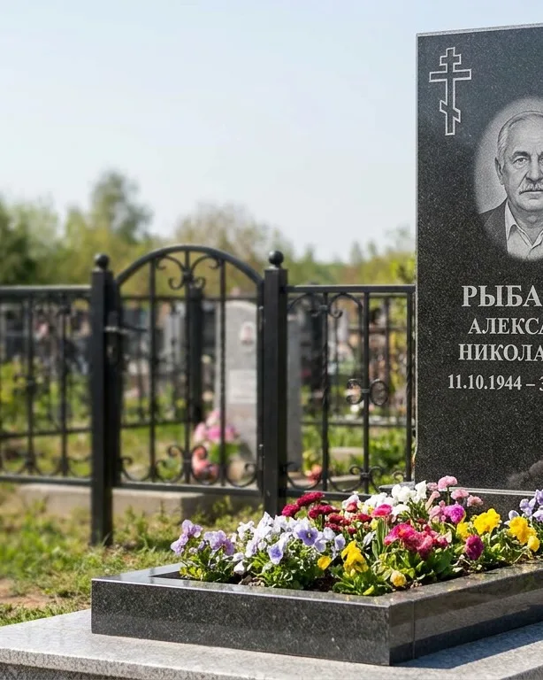 Двойной памятник под ключ с ярким цветником в Нижнем Новгороде
