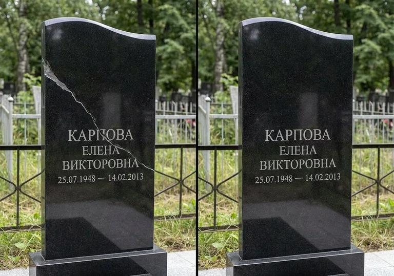 Заделка трещины на чёрном граните: до и после в Нижнем Новгороде