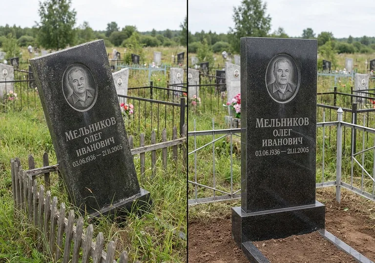 Выравнивание наклонившегося памятника: до и после в Нижнем Новгороде