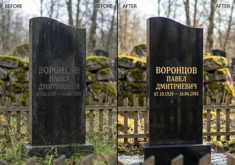Золочение и обновление надписей на памятнике: до и после в Нижнем Новгороде