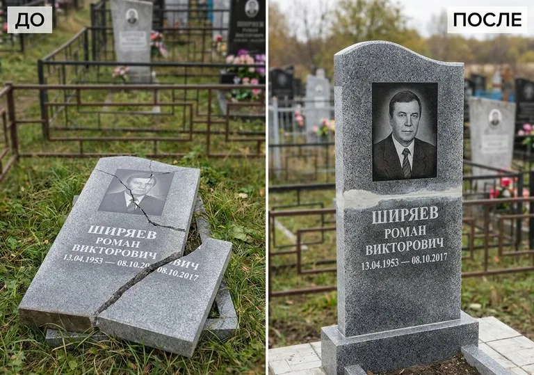 Обновление золочёных букв на граните: до и после в Нижнем Новгороде