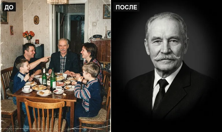 Ретушь фото на памятник — выделение из группового: до и после в Нижнем Новгороде