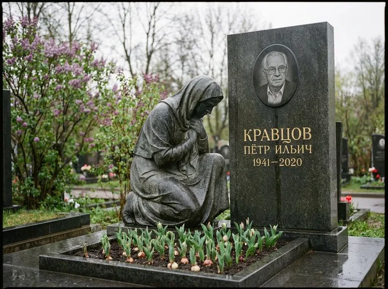Гранитная скорбящая фигура у стелы на кладбище в Нижнем Новгороде