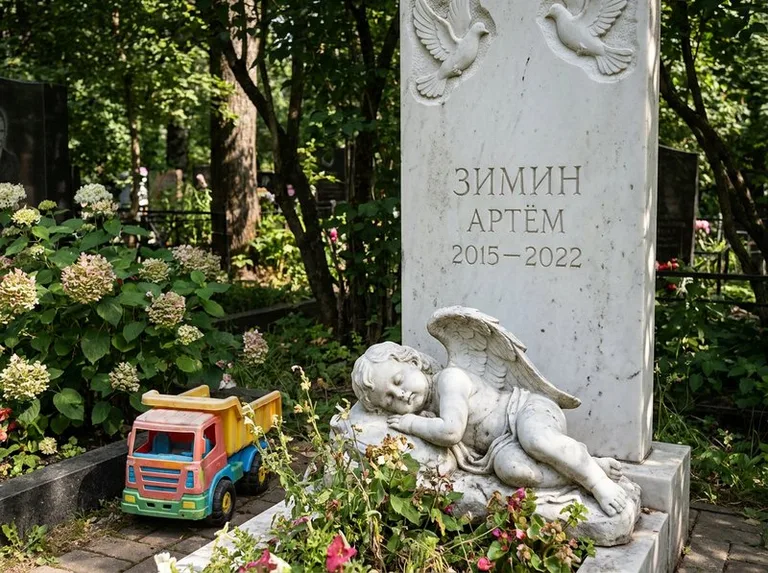 Спящий ангелочек на детском памятнике в Нижнем Новгороде