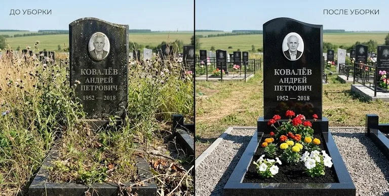 Уборка могилы до и после — ухоженный участок в Нижнем Новгороде