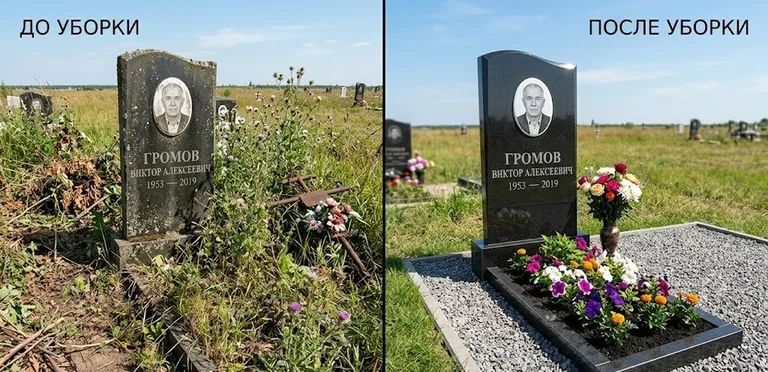 Уборка участка с обелиском до и после в Нижнем Новгороде