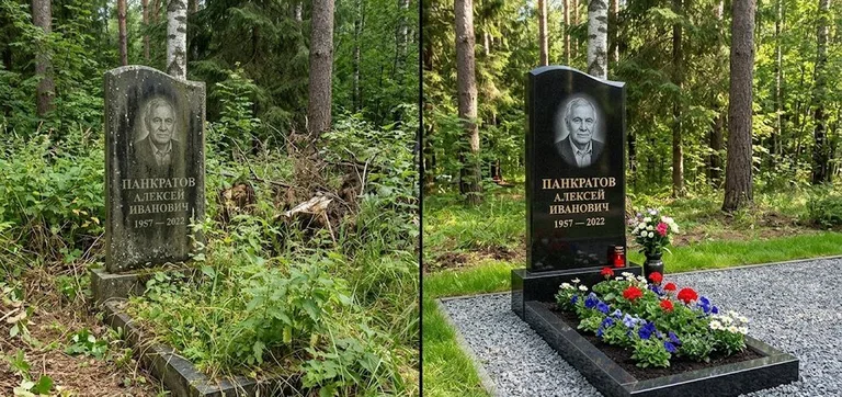 Диптих №16: премиум-мрамор с резным крестом — отполирован верх, вымыт цоколь в Нижнем Новгороде