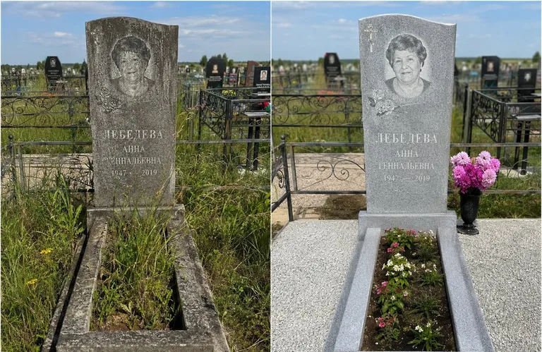 Уборка большого памятника с гравировкой до и после в Нижнем Новгороде