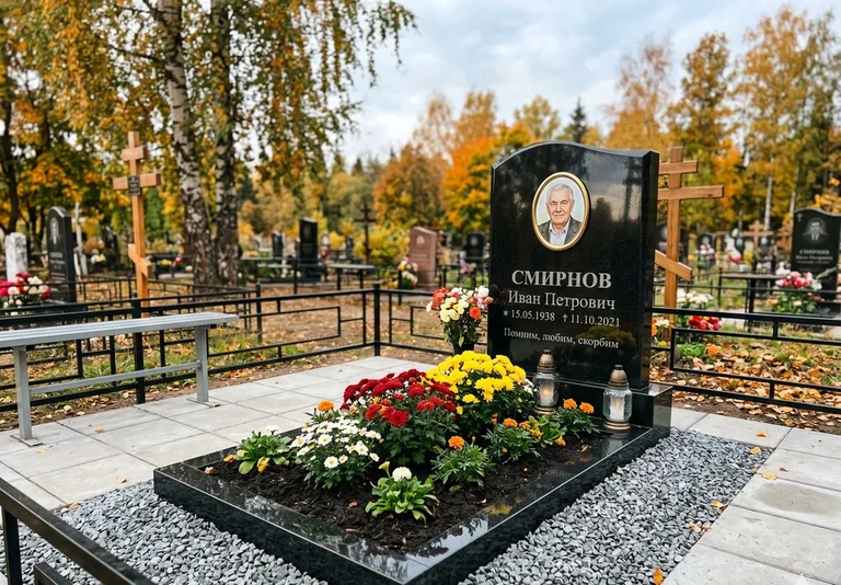 Ухоженная могила после уборки и мойки памятника в Нижнем Новгороде
