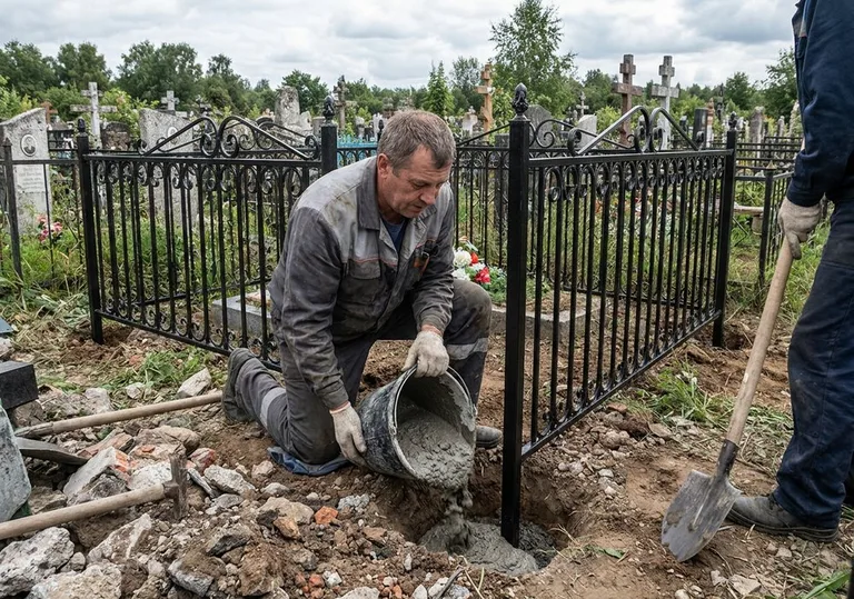 Установка ограды бетонированием ножек в грунт в Нижнем Новгороде