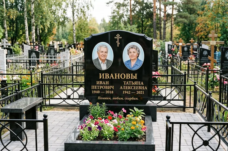 Установленный гранитный памятник с цветником и благоустройством в Нижнем Новгороде