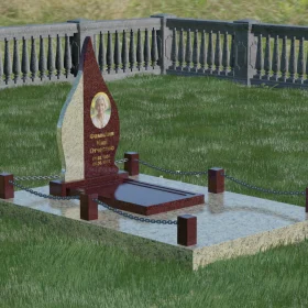 Комбинированный вертикальный памятник для одного с мемориальным комплексом - П018