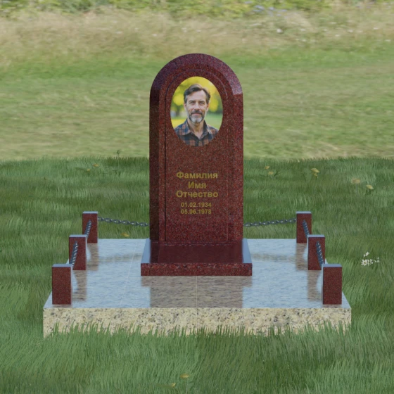 Гранитный памятник-арка с овальной нишей, гранит Лезниковский, вид 2