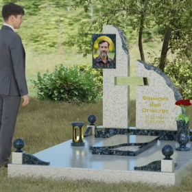 Комбинированный православный памятник с крестом вертикальный - П067