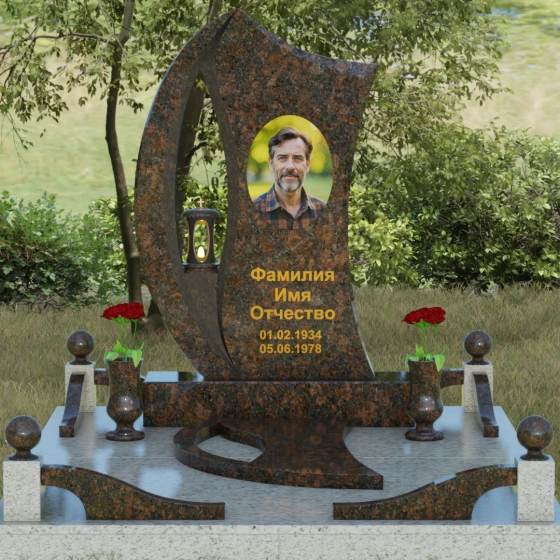 Гранитный памятник с каплевидным отверстием, гранит Дымовский, вид 2