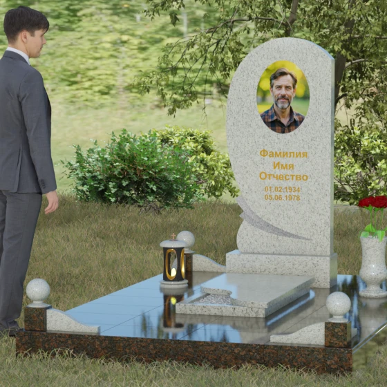 Гранитный памятник «Волна» с изгибом, гранит Мансуровский, вид 4