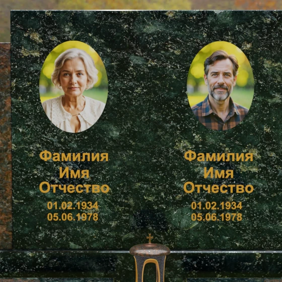 Комбинированный памятник-триптих с полировкой, гранит Балтик грин