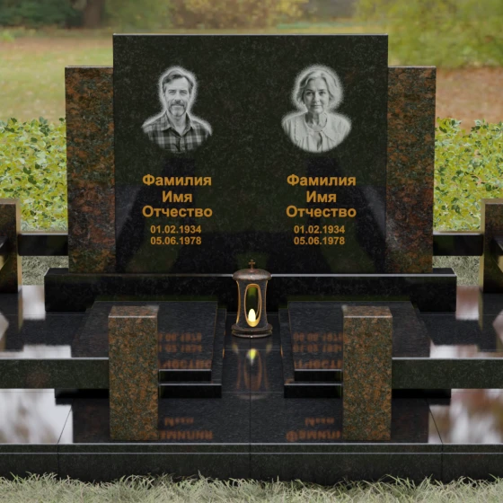 Комбинированный памятник-триптих с полировкой, гранит Габбро-диабаз, вид 2