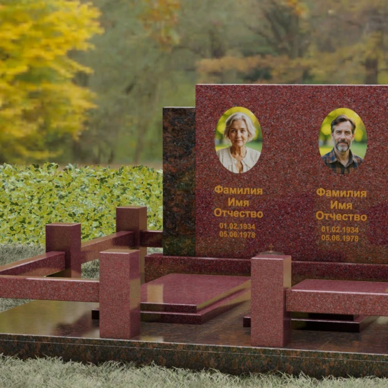 Комбинированный памятник-триптих с полировкой, гранит Лезниковский, вид 4