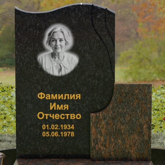 Комбинированный памятник из гранита с драпировкой, гранит Габбро-диабаз