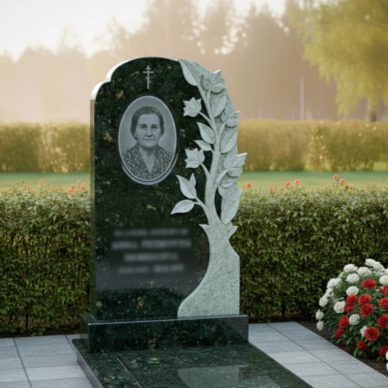 Православный гранитный памятник «Древо Жизни» с крестом, гранит Балтик грин