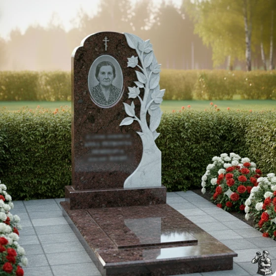 Православный гранитный памятник «Древо Жизни» с крестом, гранит Дымовский