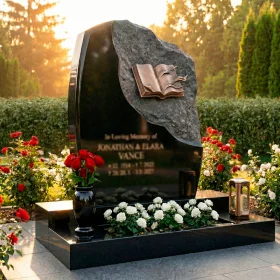 Элитный светский вертикальный комбинированный памятник на двоих - ПН195