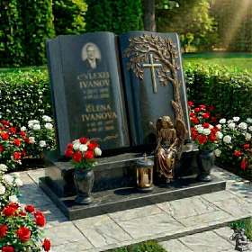 Элитный гранитный памятник с крестом на двоих - ПН236