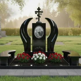 Элитный Гранитный памятник на двоих с крестом - ПН382