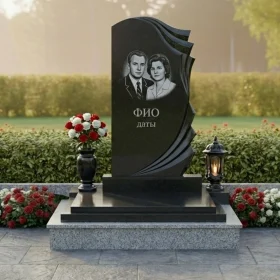 Гранитный памятник с крестом на двоих в мемориальном комплексе - ПН442