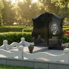 Православный гранитный памятник с крестом и комплексом - ПН490