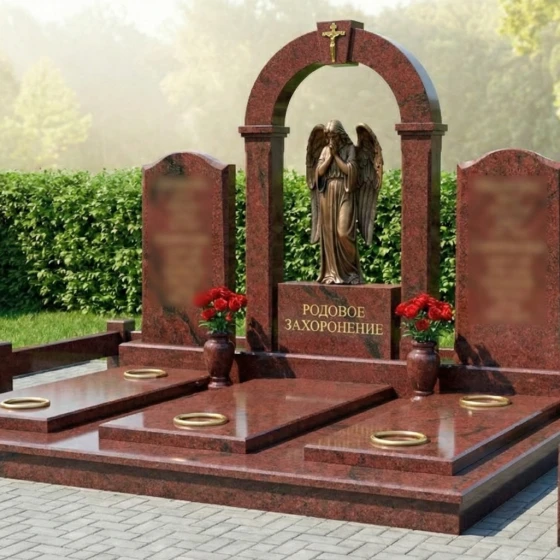 Семейный мемориал с аркой и ангелом, гранит Лезниковский