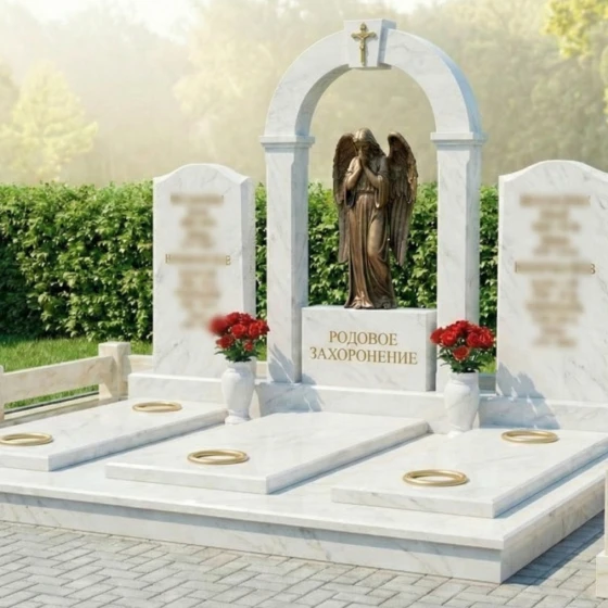 Семейный мемориал с аркой и ангелом, мрамор Тассос