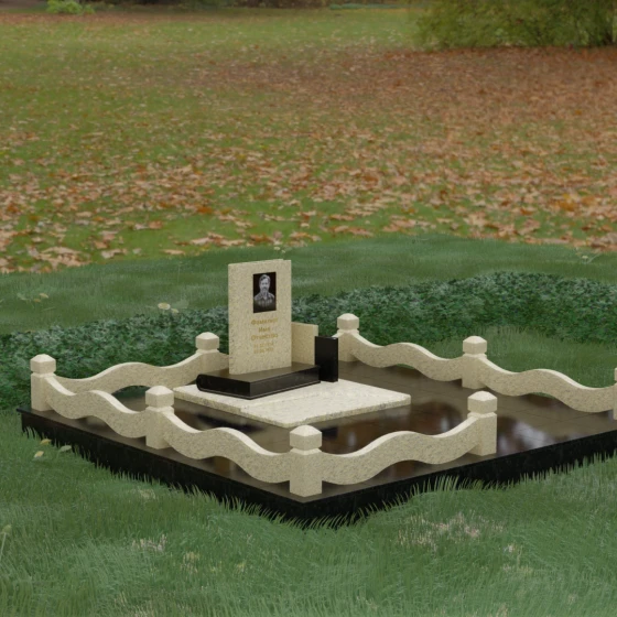 Вертикальный гранитный монумент со стелой-волной, гранит Мансуровский