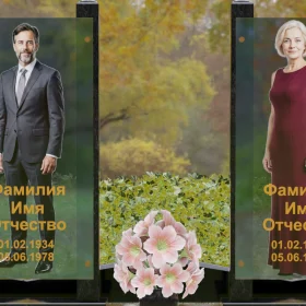 Вертикальный гранитный памятник со стеклом для двоих - П253