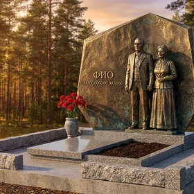 Бронзовый мемориал в форме монолитной глыбы на двоих