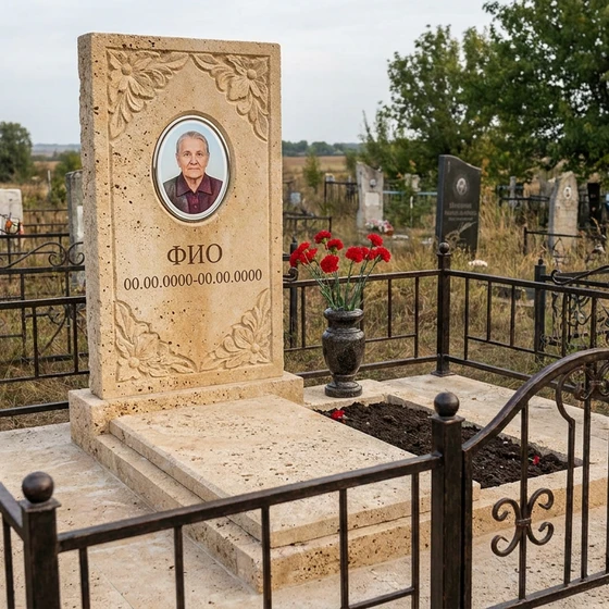 Памятник из светлого известняка с цветами