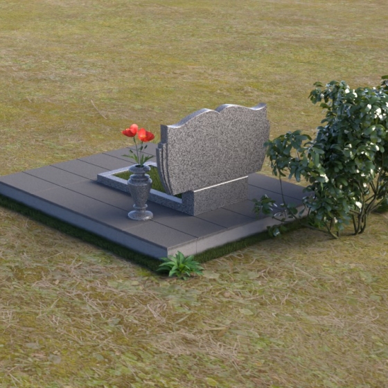 Горизонтальный памятник с плавными линиями из гранита, гранит Мансуровский, вид 4
