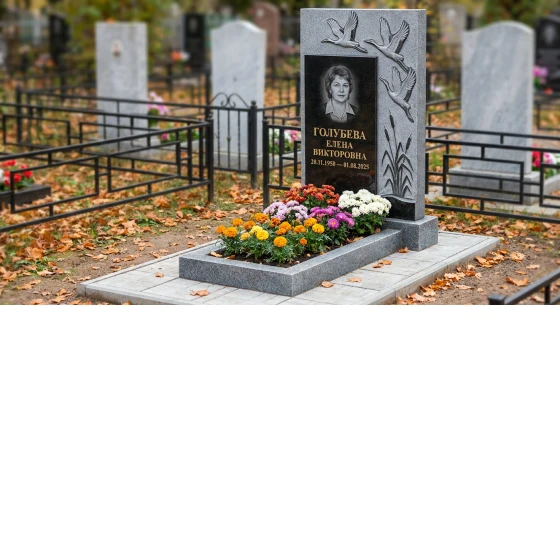 Памятник с клином журавлей из мансуровского гранита