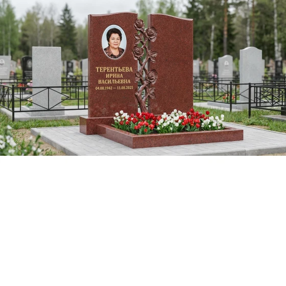 Памятник с розой из лезниковского гранита для двойного участка