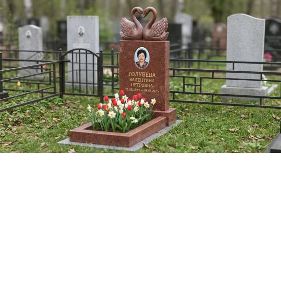 Памятник с парой лебедей из лезниковского гранита с портретом