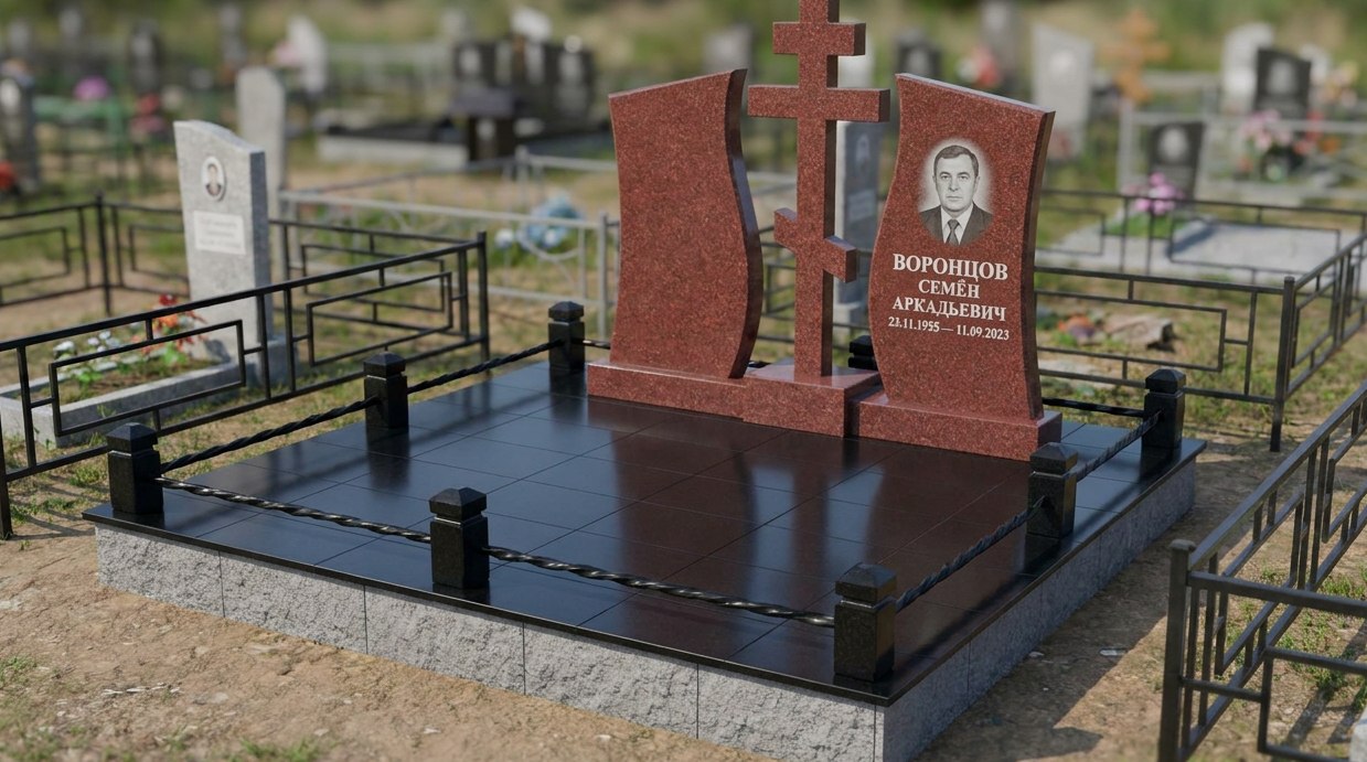 Пример дизайна: Комбинированный памятник с крестом — фото и цена