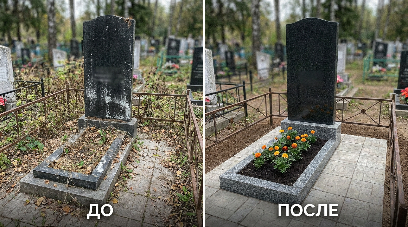 Уборка могилы в Нижнем Новгороде — пример 2